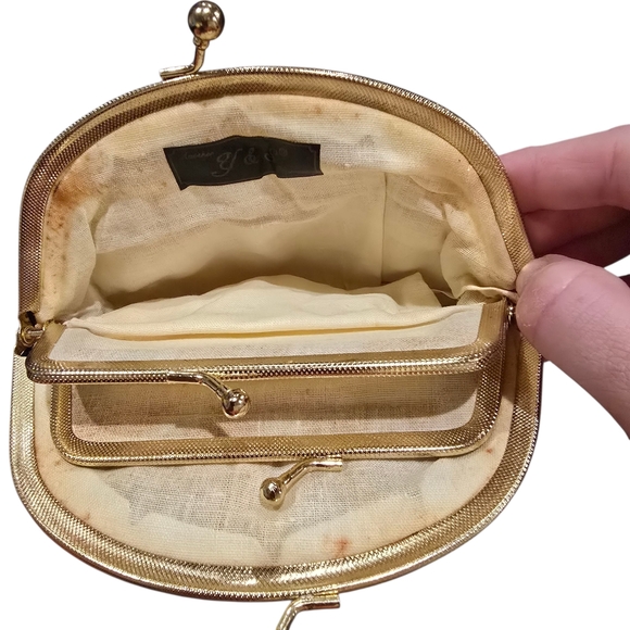 Y & S Mesh Coin Purse Clutch Gold Kiss Lock Vintage - Picture 4 of 4